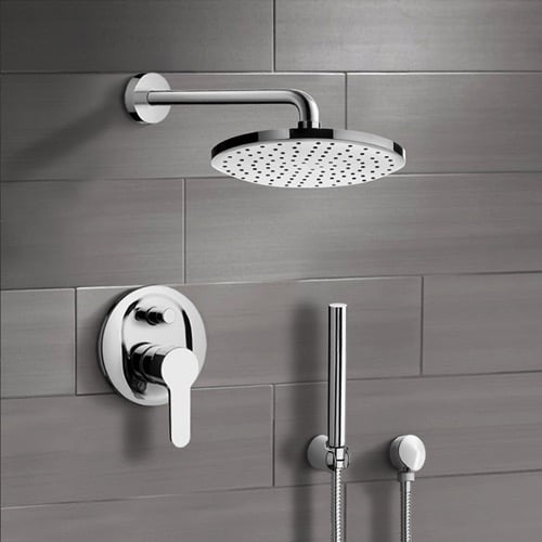 Chrome Shower System with 8 Inch Rain Shower Head and Hand Shower Remer SFH21